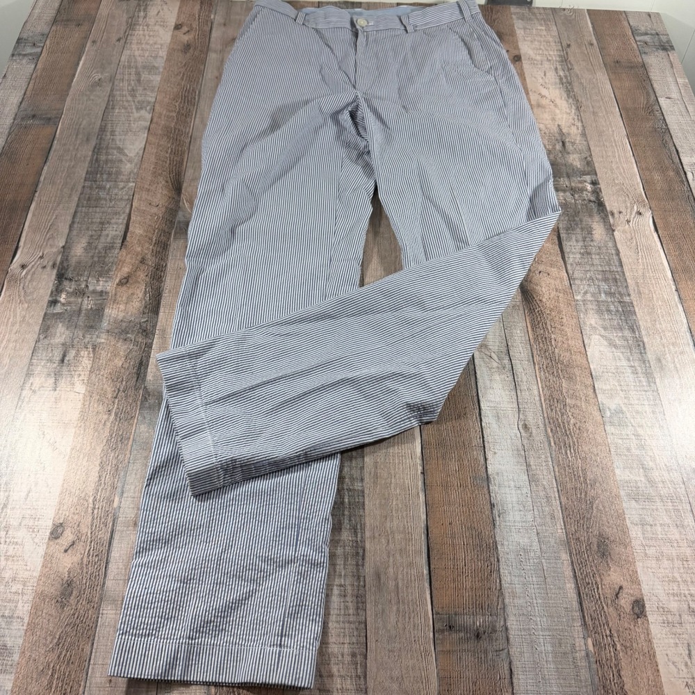 Brooks Brothers 346 Pants Mens 34x34 Blue Seersucker Striped Cotton Preppy Derby